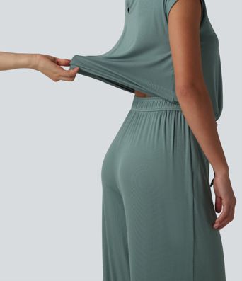 V-neck Sleeveless Drawstring Casual Jumpsuit with Pockets-Easy Peezy