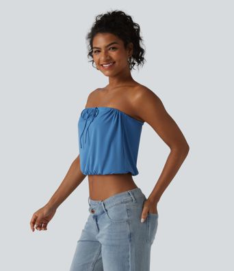 SoftlyZero™ Tube Lace Up Cropped Casual Tank Top-UPF50+