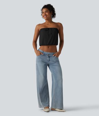 SoftlyZero™ Tube Lace Up Cropped Casual Tank Top-UPF50+ SoftlyZero™ Tube Lace Up Cropped Casual Tank Top-UPF50+