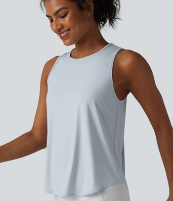 Round Neck Curved Hem Cool Touch Quick Dry Running Tank Top-UPF50+