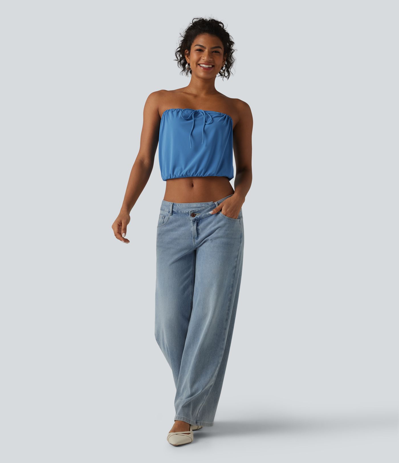 SoftlyZero™ Tube Lace Up Cropped Casual Tank Top-UPF50+