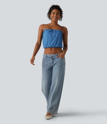 SoftlyZero™ Tube Lace Up Cropped Casual Tank Top-UPF50+
