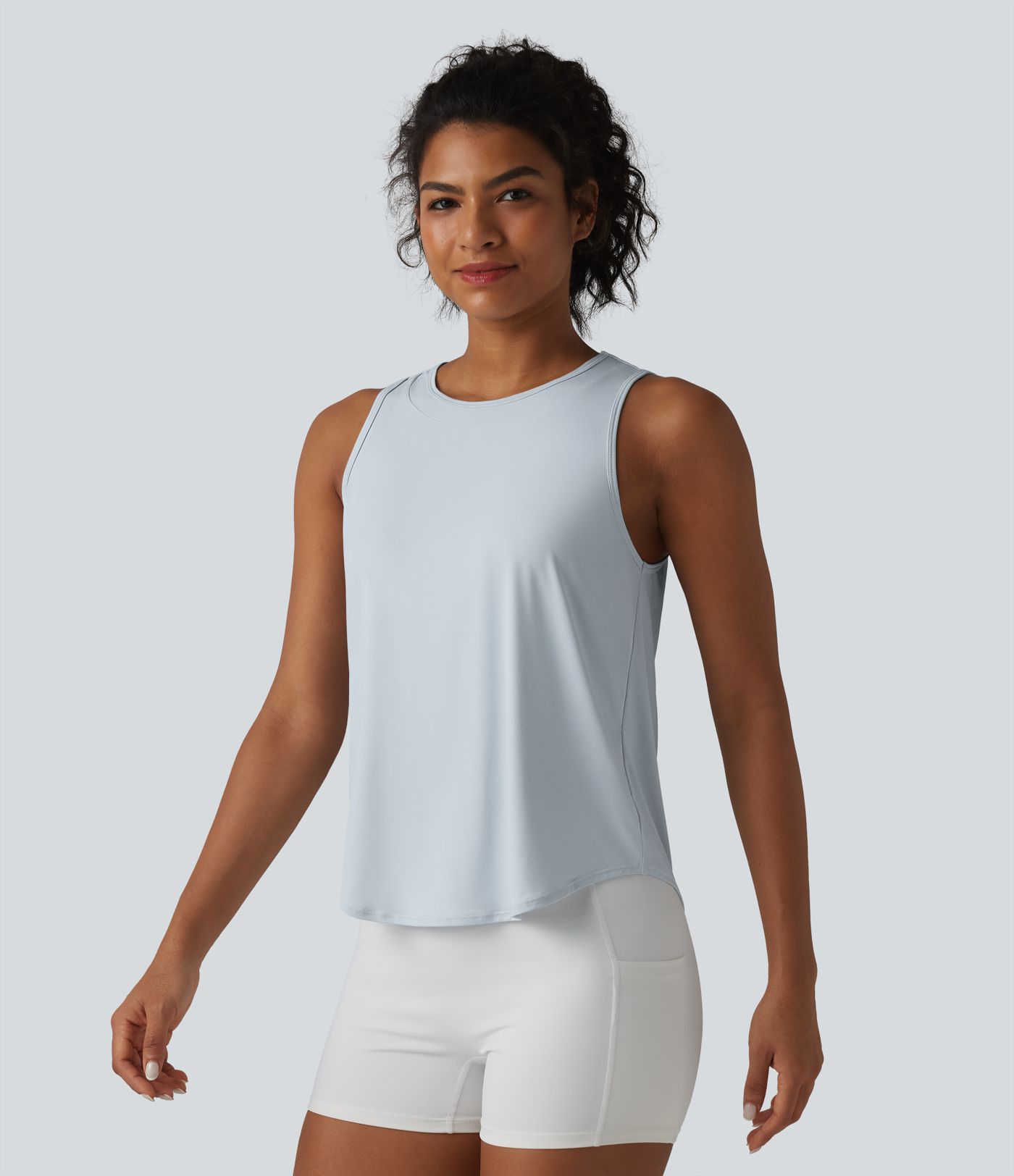 Round Neck Curved Hem Cool Touch Quick Dry Running Tank Top-UPF50+