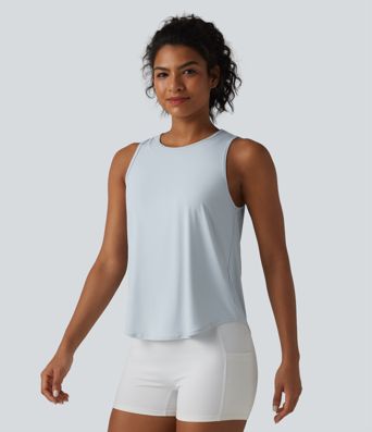 Round Neck Curved Hem Cool Touch Quick Dry Running Tank Top-UPF50+