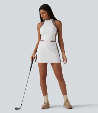 Halara UltraSculpt™ Mock Neck Sleeveless Color Block Mini Golf Dress with Pockets