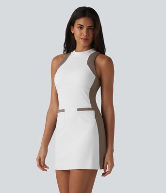 Halara UltraSculpt™ Mock Neck Sleeveless Color Block Mini Golf Dress with Pockets