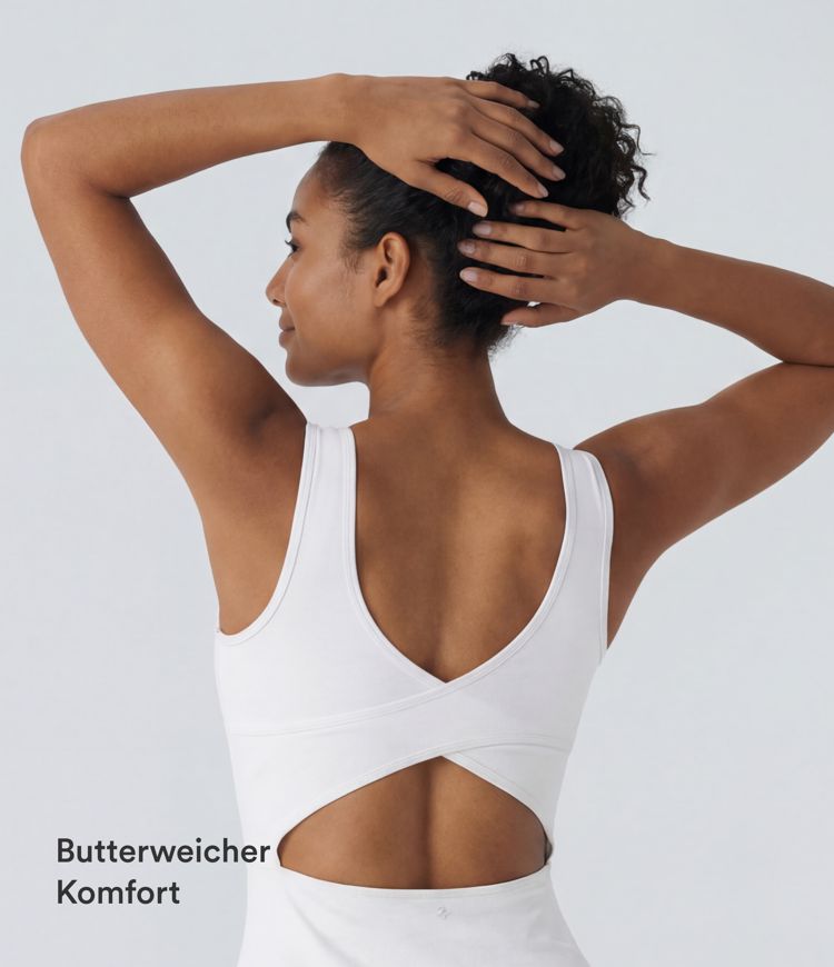 Softlyzero™ Airy, rückenfreies, überkreuztes U-Ausschnitt-Minikleid mit 2-in-1-Seitentasche und Cool Touch