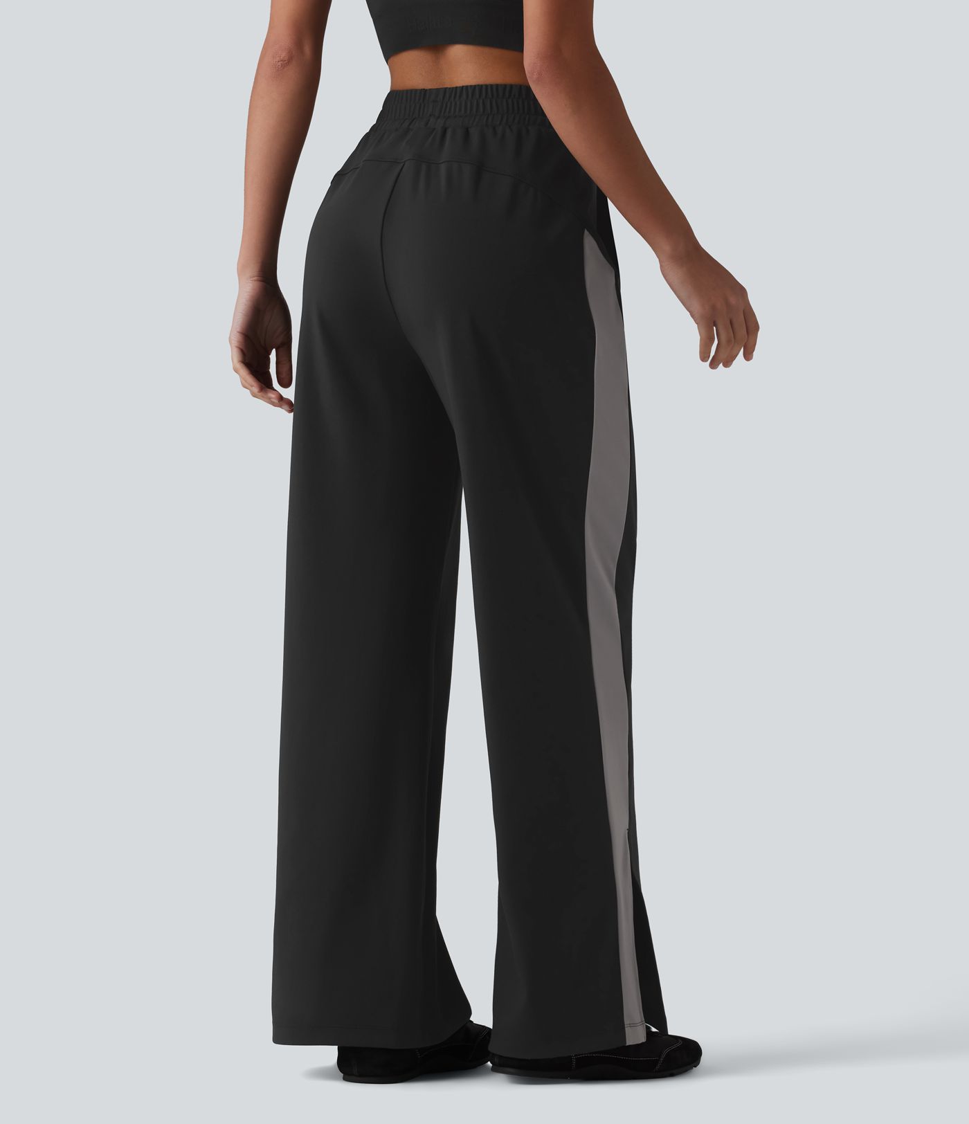 DayStretch High Waisted Drawstring Color Block Stripe Split Straight Leg Yoga Pants with Pockets DayStretch High Waisted Drawstring Color Block Stripe Split Straight Leg Yoga Pants with Pockets