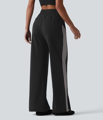 DayStretch High Waisted Drawstring Color Block Stripe Split Straight Leg Yoga Pants with Pockets DayStretch High Waisted Drawstring Color Block Stripe Split Straight Leg Yoga Pants with Pockets
