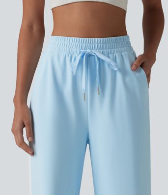 DayStretch High Waisted Drawstring Color Block Stripe Split Straight Leg Yoga Pants with Pockets