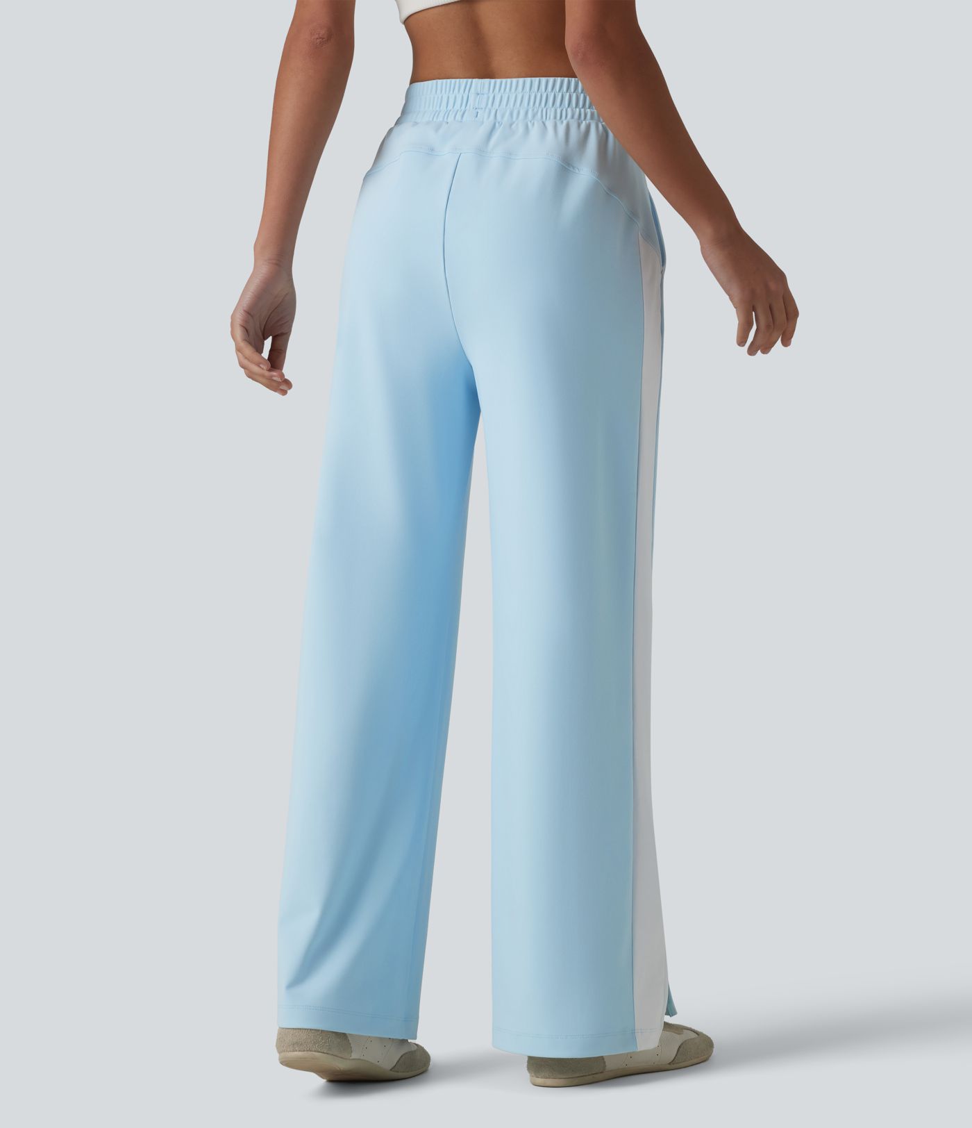 DayStretch High Waisted Drawstring Color Block Stripe Split Straight Leg Yoga Pants with Pockets