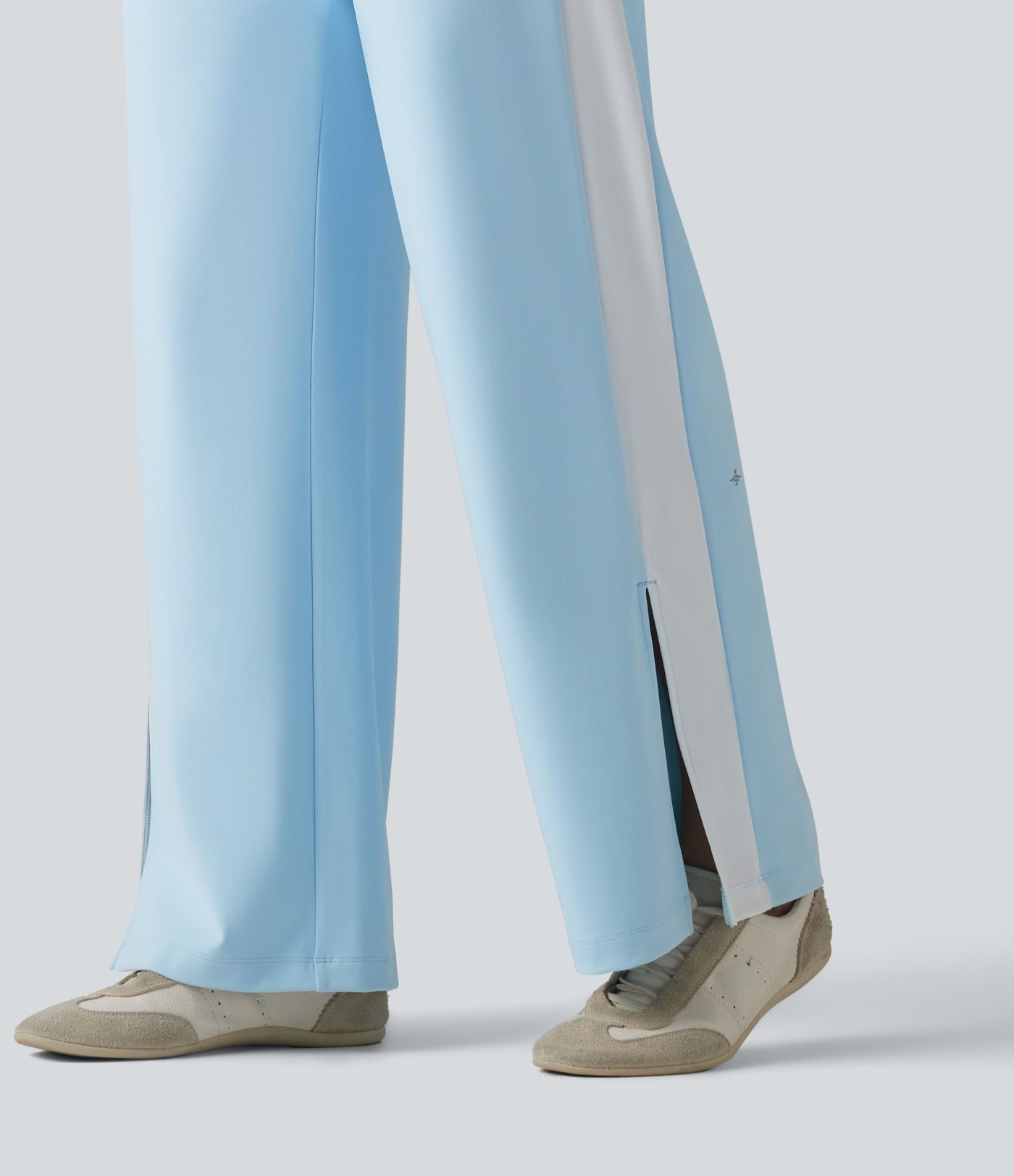 DayStretch High Waisted Drawstring Color Block Stripe Split Straight Leg Yoga Pants with Pockets