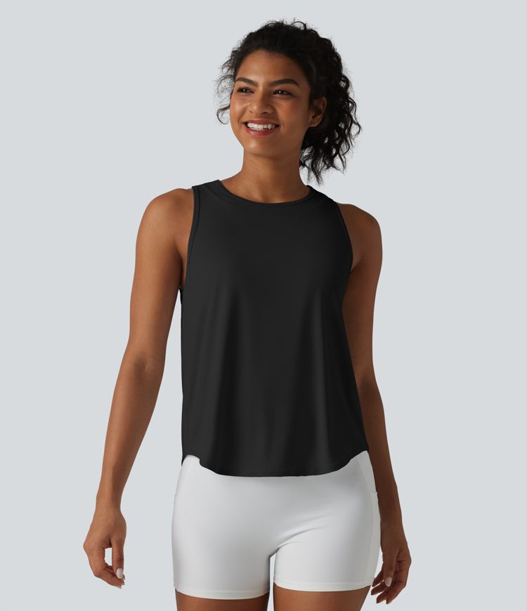 Black Round Neck Curved Hem Cool Touch Quick Dry Running Tank Top-UPF50+ / 2