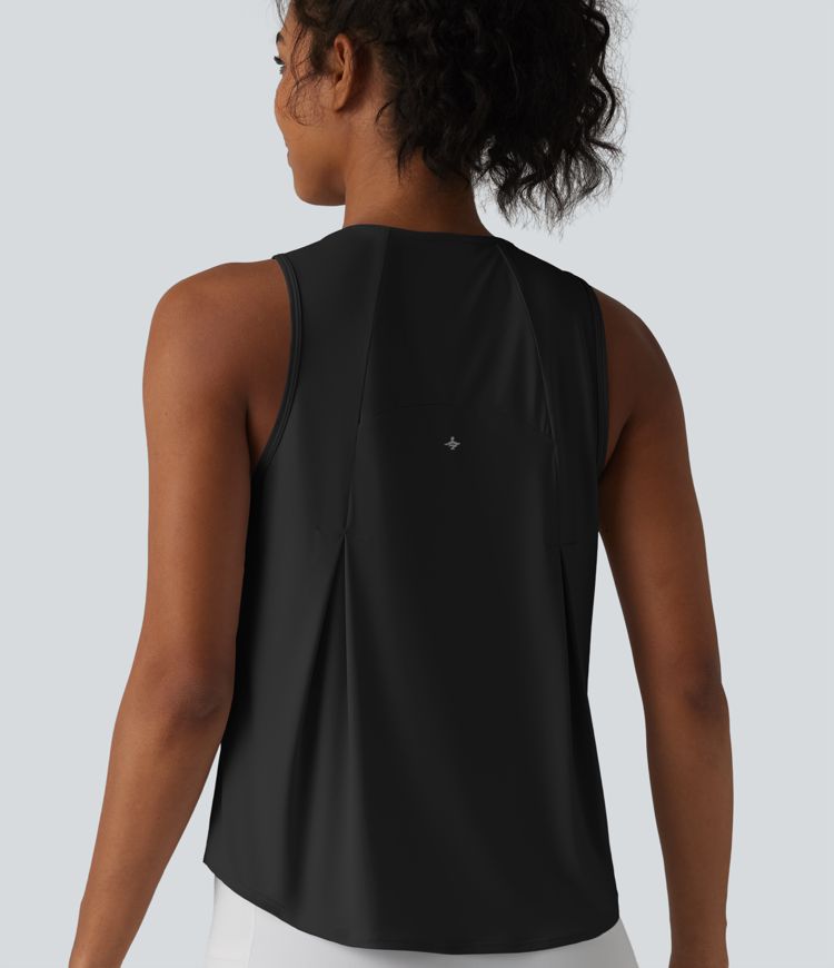 Black Round Neck Curved Hem Cool Touch Quick Dry Running Tank Top-UPF50+ / 1