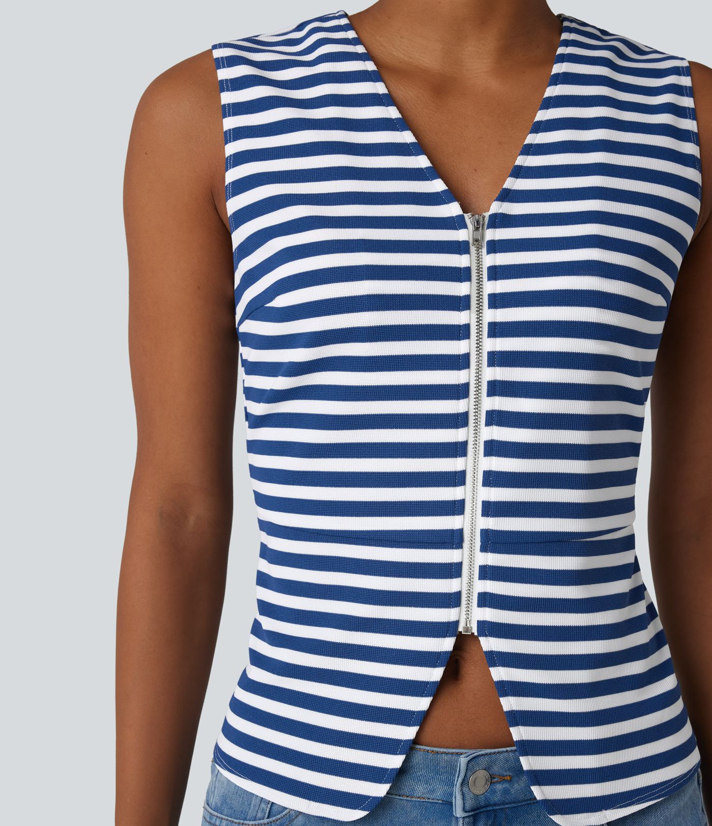 Lässige Weste mit V-Ausschnitt, Streifen und Waffelstoff