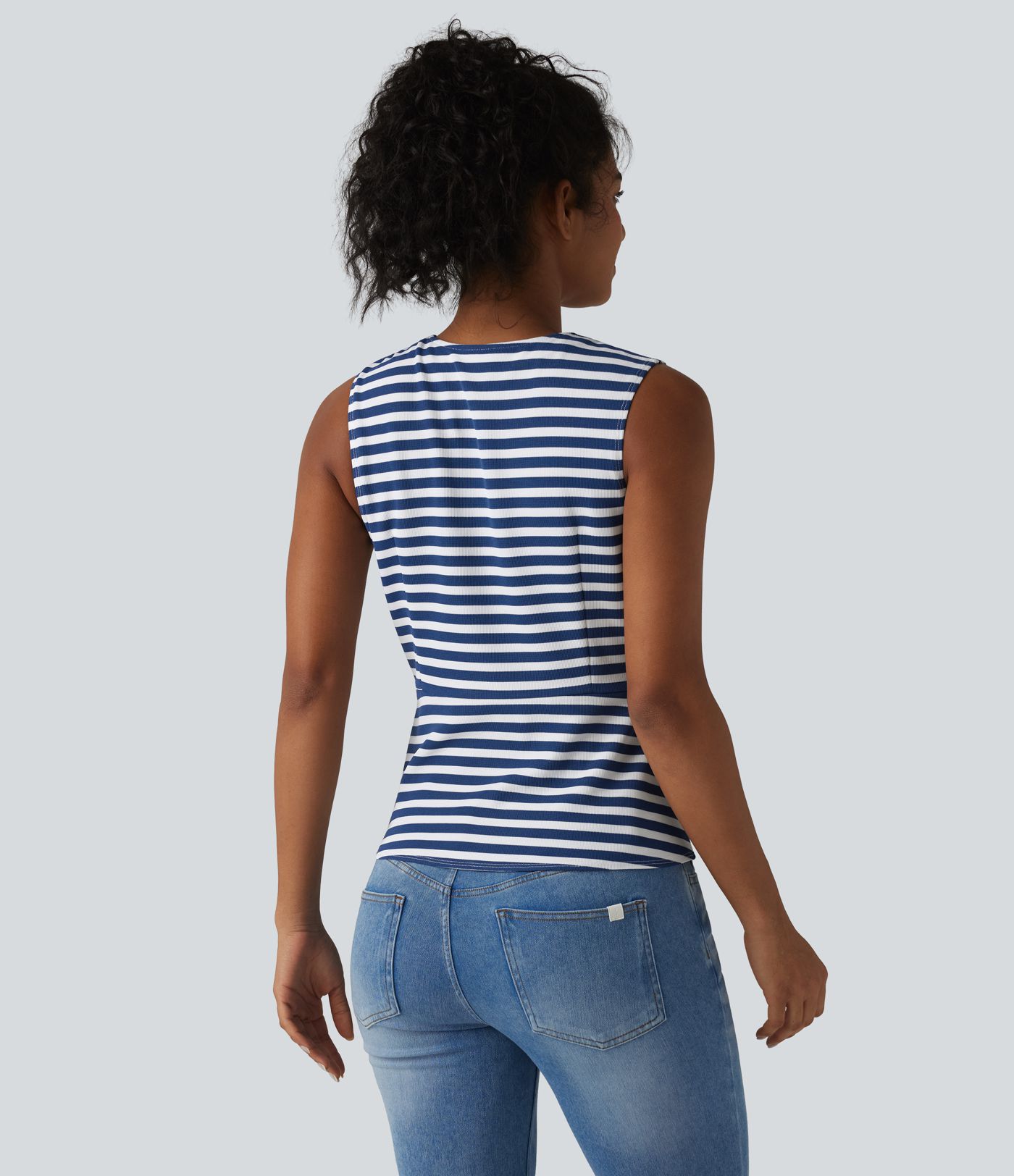 Lässige Weste mit V-Ausschnitt, Streifen und Waffelstoff