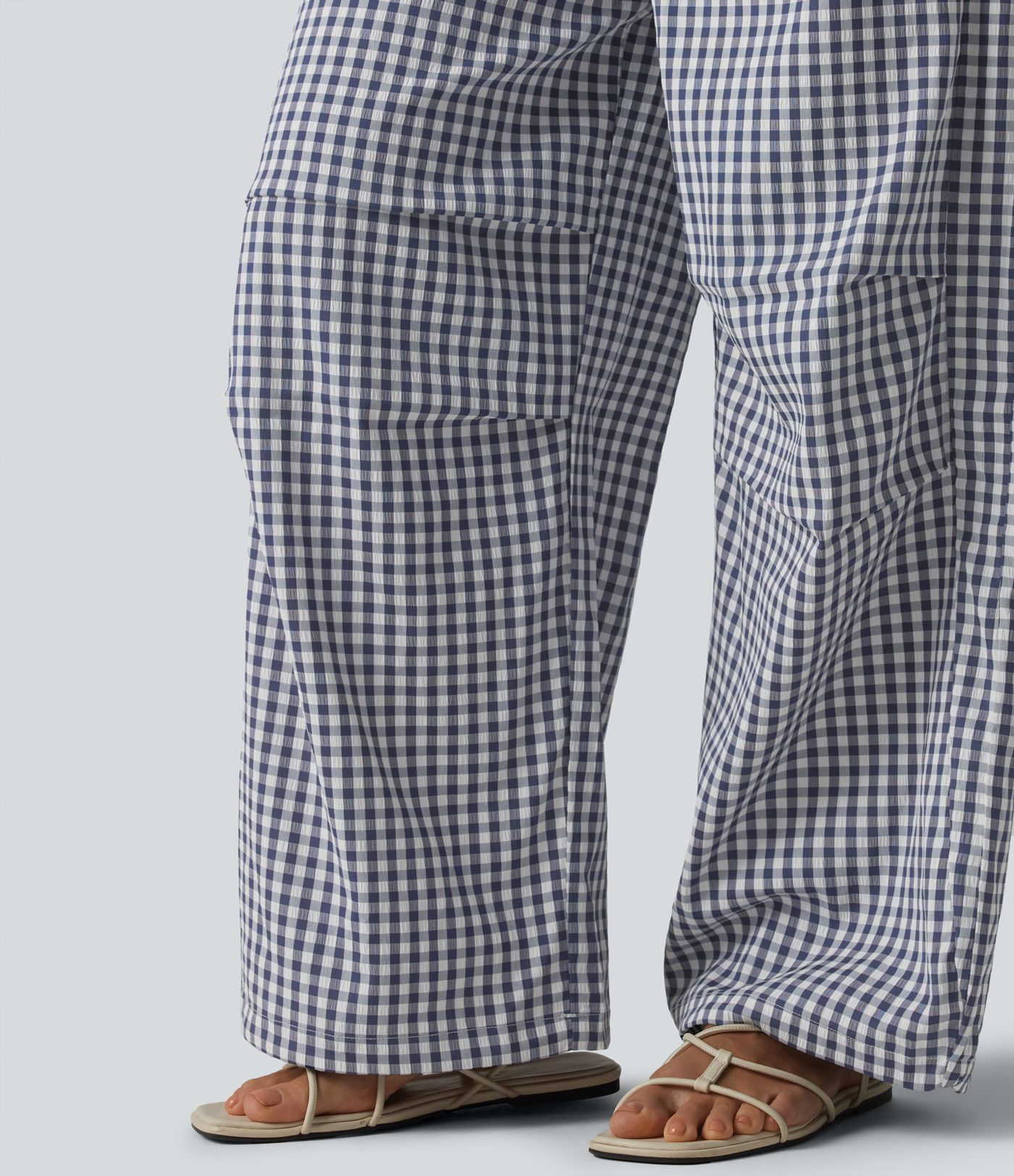 Freizeithose mit mittlerer Bundhöhe, Kordelzug, weiter Passform, Vichy-Karo und Taschen