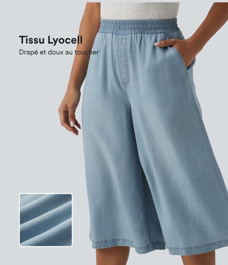 Wide-leg casual cropped high-waisted jeans with pockets