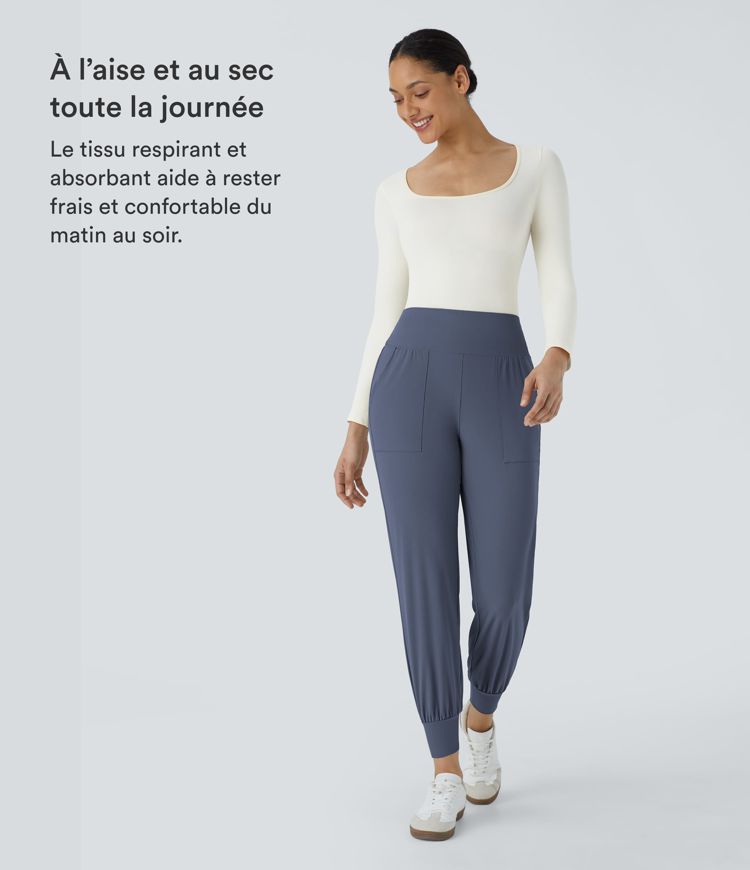 Jogging Casual Uni Taille Haute Poche Latérale 