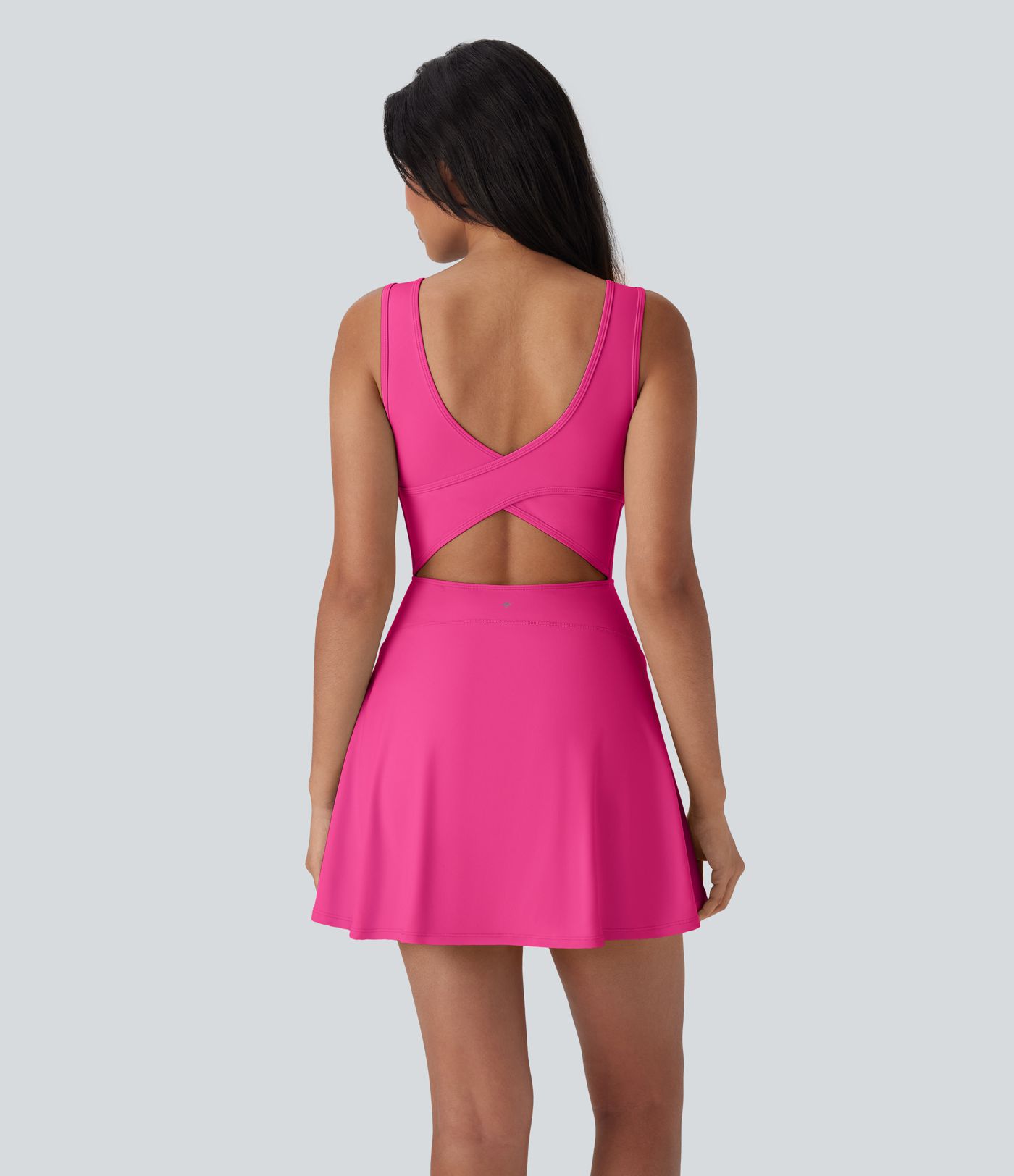 Softlyzero™ Airy Robe active mini de danse 2-en-1 dos nu, encolure en U, bretelles croisées, poches latérales et toucher frais - Facile à enfiler