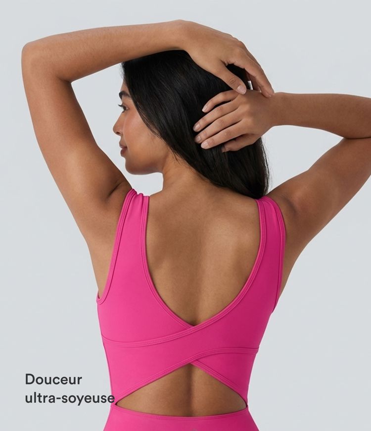 Softlyzero™ Airy Robe active mini de danse 2-en-1 dos nu, encolure en U, bretelles croisées, poches latérales et toucher frais - Facile à enfiler