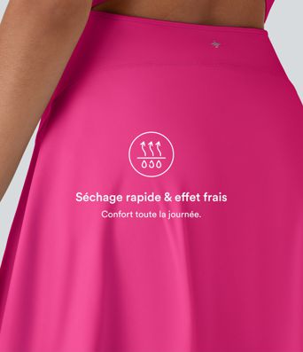 Softlyzero™ Airy Robe active mini de danse 2-en-1 dos nu, encolure en U, bretelles croisées, poches latérales et toucher frais - Facile à enfiler