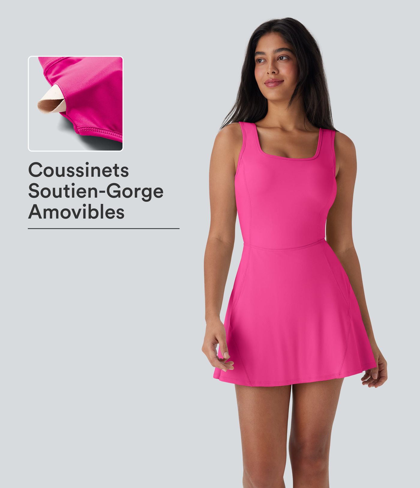 Softlyzero™ Airy Robe active mini de danse 2-en-1 dos nu, encolure en U, bretelles croisées, poches latérales et toucher frais - Facile à enfiler