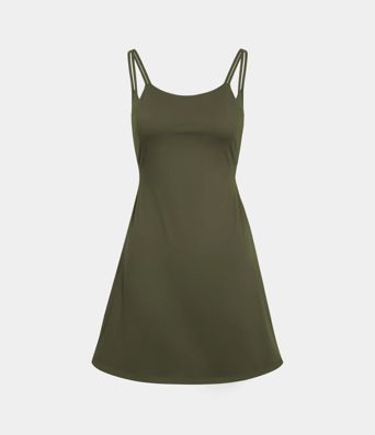 Robe de sport danse 2-pièces SoftlyZero™ Plush double bretelles caraco avec poche A-C