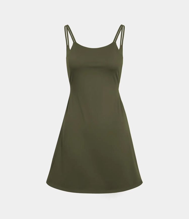 Robe de sport danse 2-pièces SoftlyZero™ Plush double bretelles caraco avec poche A-C