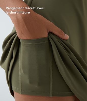 Robe de sport danse 2-pièces SoftlyZero™ Plush double bretelles caraco avec poche A-C