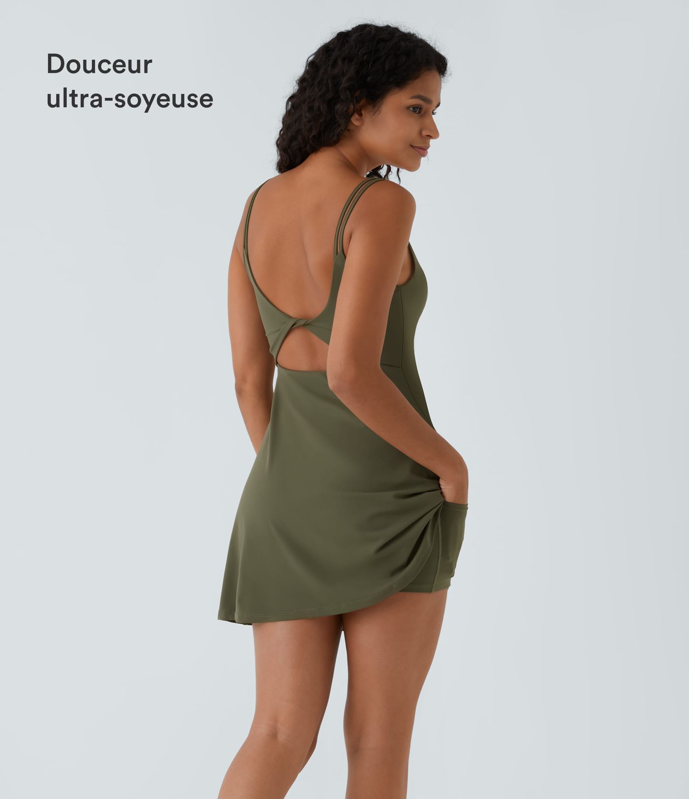 Robe de sport danse 2-pièces SoftlyZero™ Plush double bretelles caraco avec poche A-C