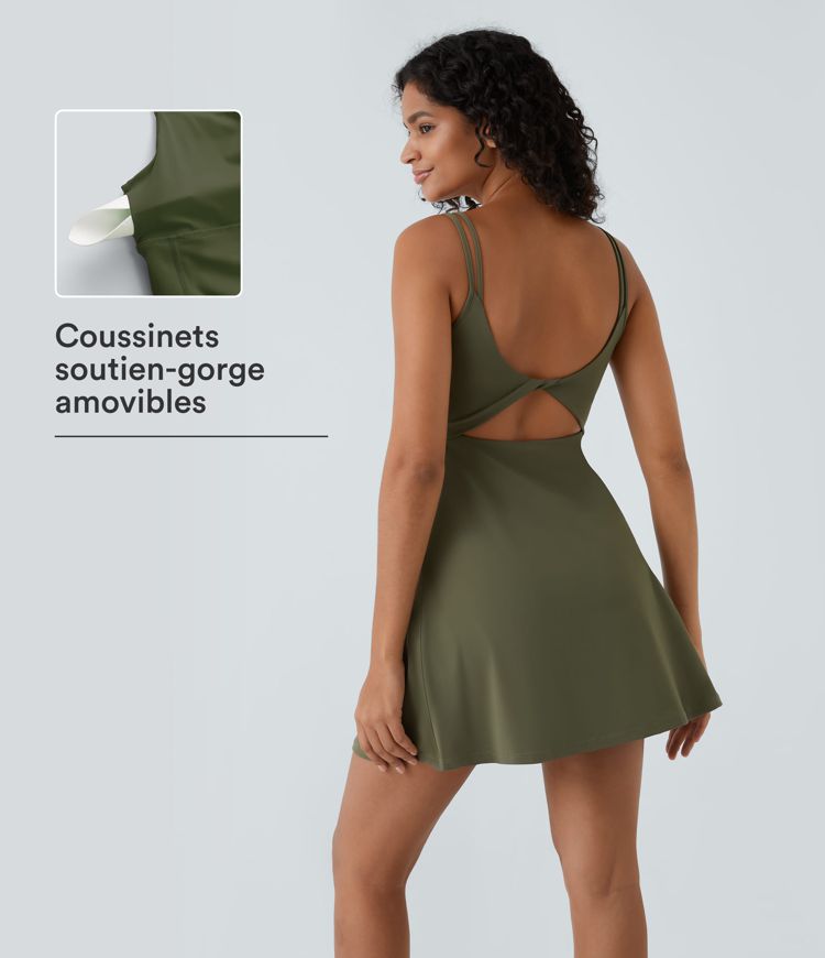 Robe de sport danse 2-pièces SoftlyZero™ Plush double bretelles caraco avec poche A-C