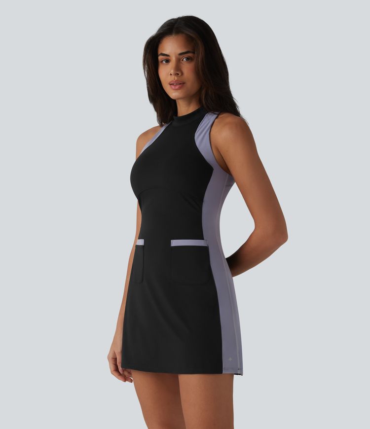 Halara UltraSculpt™ Mock Neck Sleeveless Color Block Mini Golf Dress with Pockets