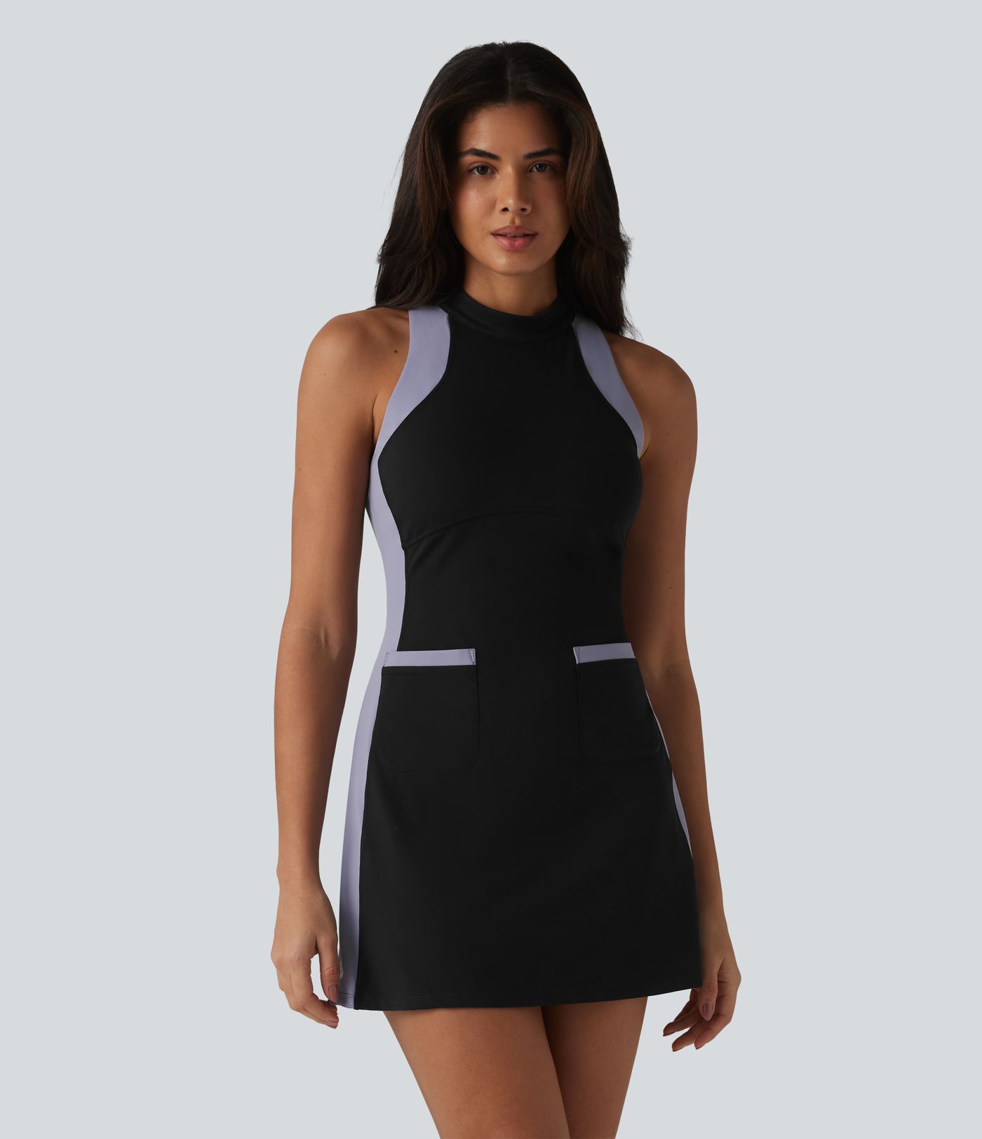 Halara UltraSculpt™ Mock Neck Sleeveless Color Block Mini Golf Dress with Pockets