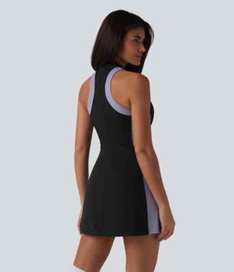 Halara UltraSculpt™ Mock Neck Sleeveless Color Block Mini Golf Dress with Pockets