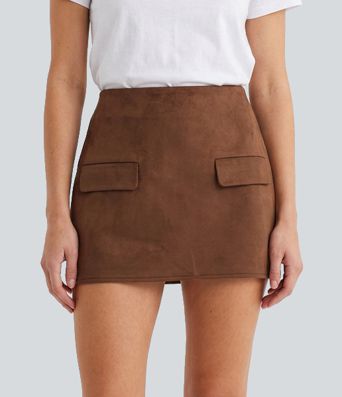 Mid Rise 2-in-1 Suede Bodycon Micro Casual Skirt