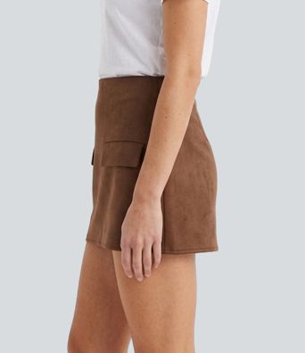 Mid Rise 2-in-1 Suede Bodycon Micro Casual Skirt