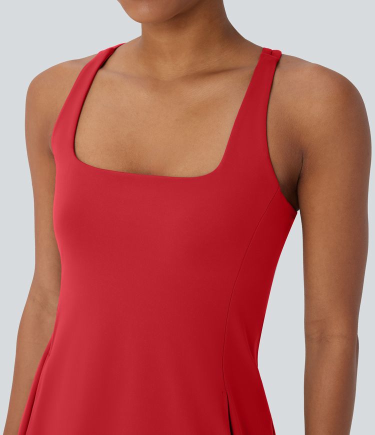 SoftlyZero™ Plush Cutout Mini Yoga Dress 2-Piece Set with A-C Pocket