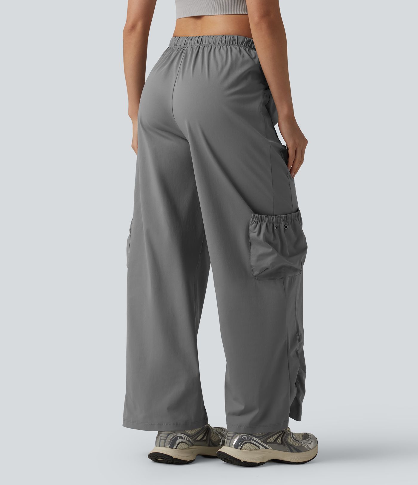 Mid Rise Drawstring Baggy Workout Cargo Pants with Pockets