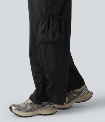 Mid Rise Drawstring Baggy Workout Cargo Pants with Pockets Mid Rise Drawstring Baggy Workout Cargo Pants with Pockets