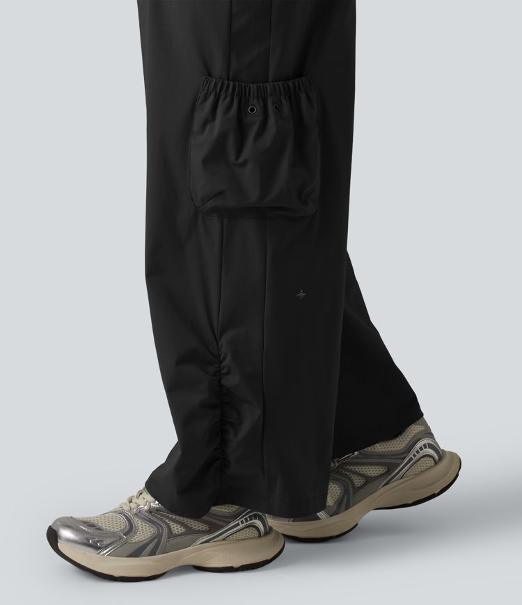 Mid Rise Drawstring Baggy Workout Cargo Pants with Pockets Mid Rise Drawstring Baggy Workout Cargo Pants with Pockets