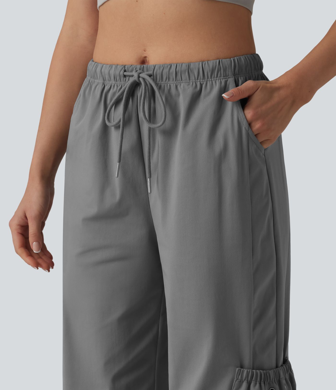 Mid Rise Drawstring Baggy Workout Cargo Pants with Pockets