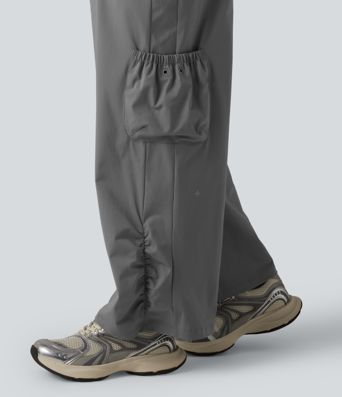 Mid Rise Drawstring Baggy Workout Cargo Pants with Pockets