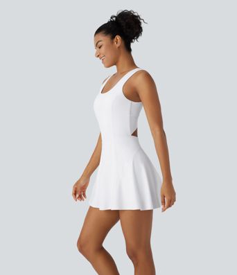 Softlyzero™ Airy Robe Sport de danse courte 2-en-1 avec dos nu croisé, encolure en U et poches latérales