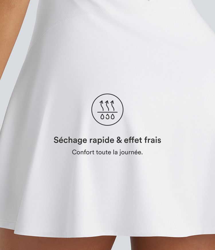 Softlyzero™ Airy Robe Sport de danse courte 2-en-1 avec dos nu croisé, encolure en U et poches latérales
