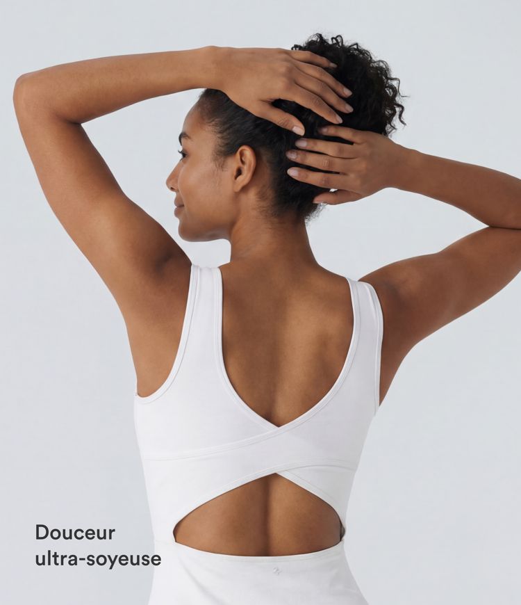 Softlyzero™ Airy Robe Sport de danse courte 2-en-1 avec dos nu croisé, encolure en U et poches latérales