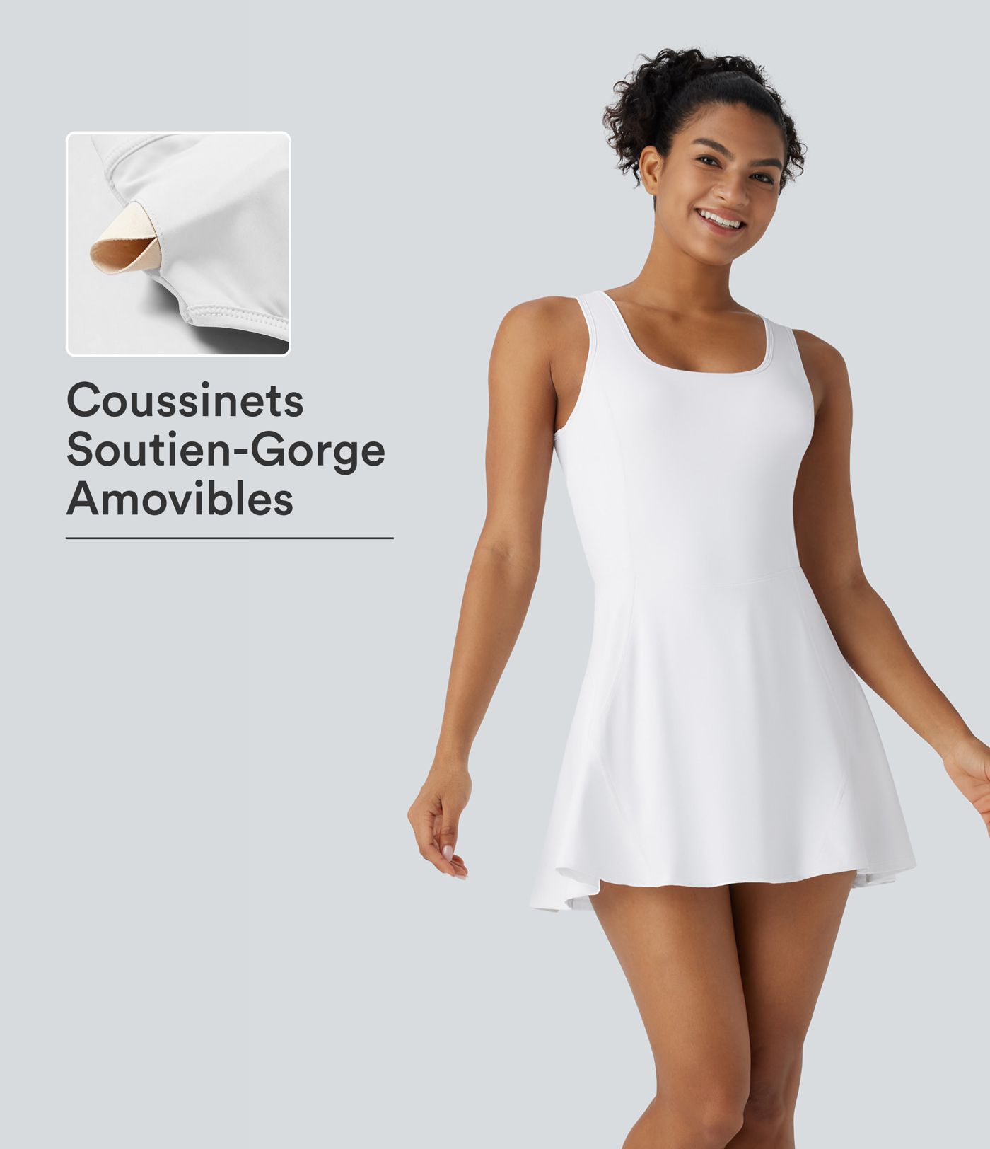 Softlyzero™ Airy Robe Sport de danse courte 2-en-1 avec dos nu croisé, encolure en U et poches latérales