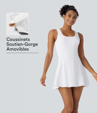 Softlyzero™ Airy Robe Sport de danse courte 2-en-1 avec dos nu croisé, encolure en U et poches latérales