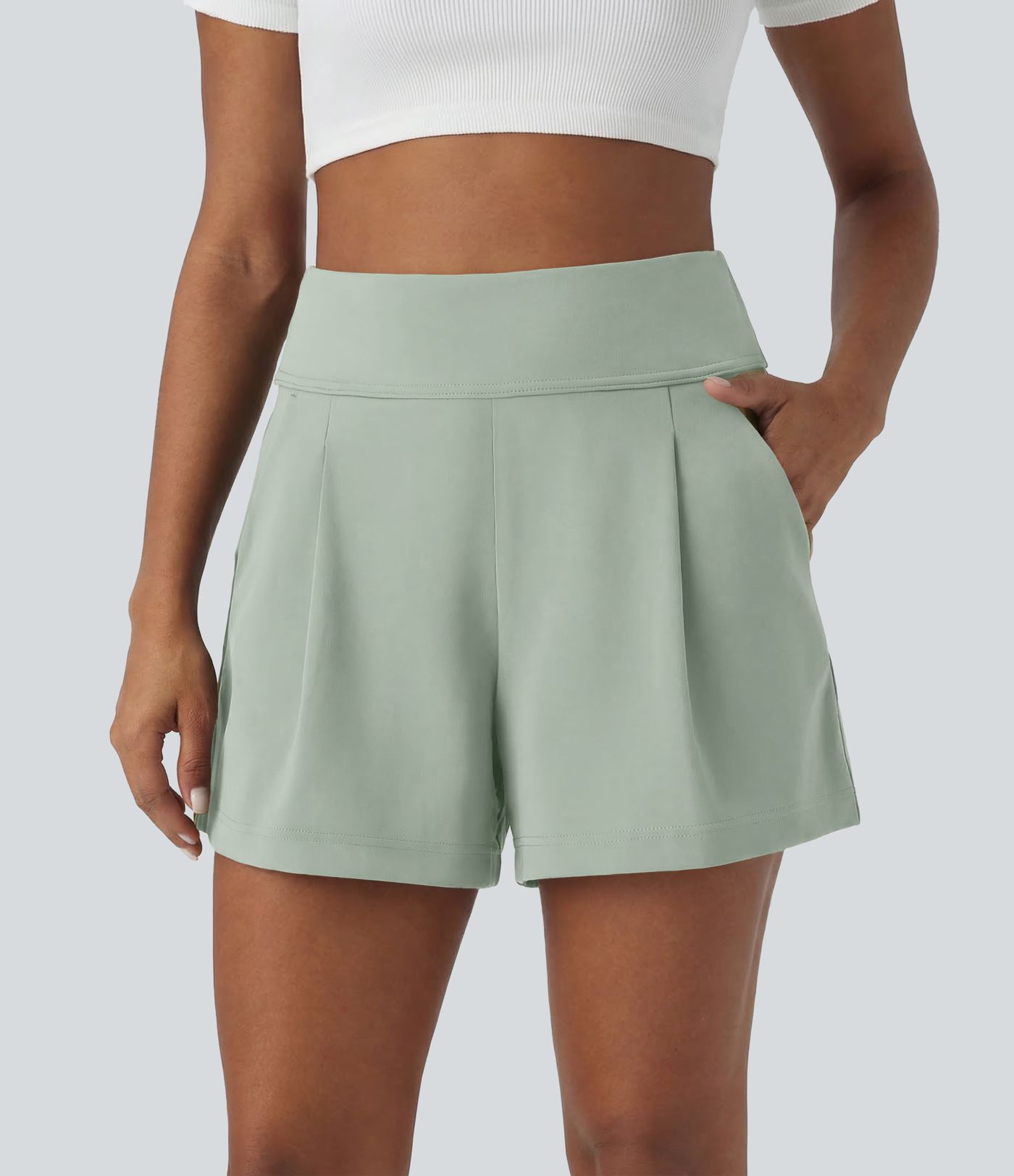 DayStretch High Waisted Work Baggy Shorts 4'' with Pockets