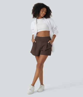 DayStretch High Waisted Work Baggy Shorts 4'' with Pockets